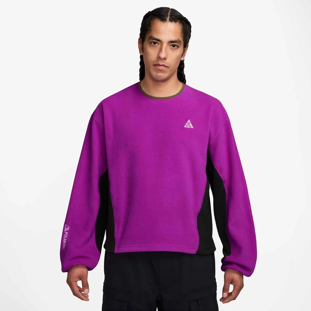 Nike ACG Wolf Tree Crewneck Sweatshirt Mens Large Purple Polartec HV1117-551 NEW